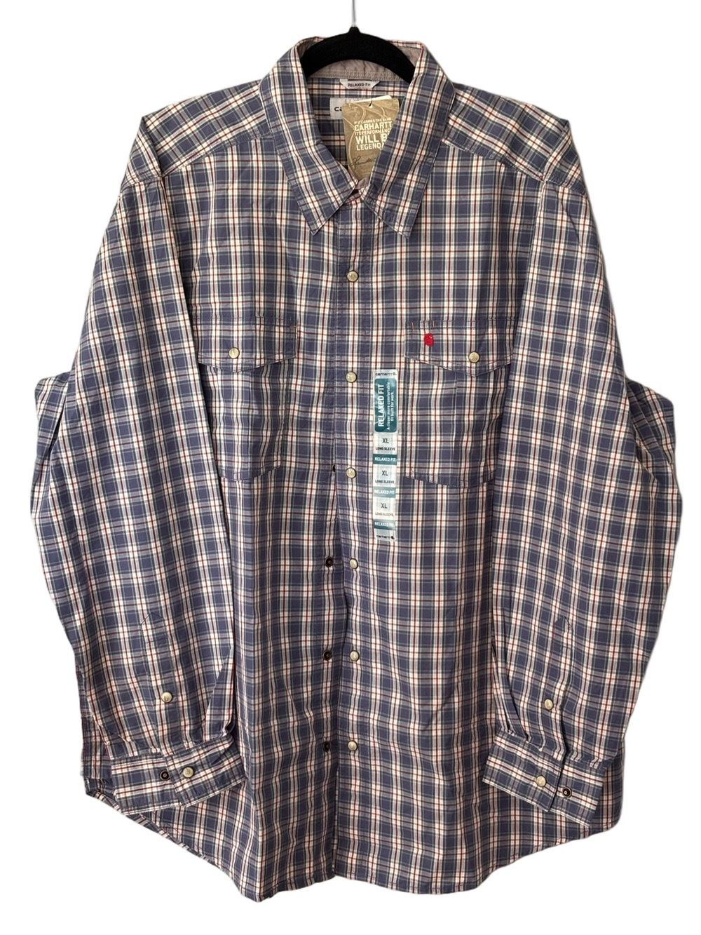 Carhartt Men’s Plaid Button Down XL Blue Red White Relaxed Fit Workwear NWT